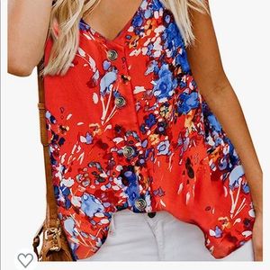 Beautiful floral button up tank top with v neck